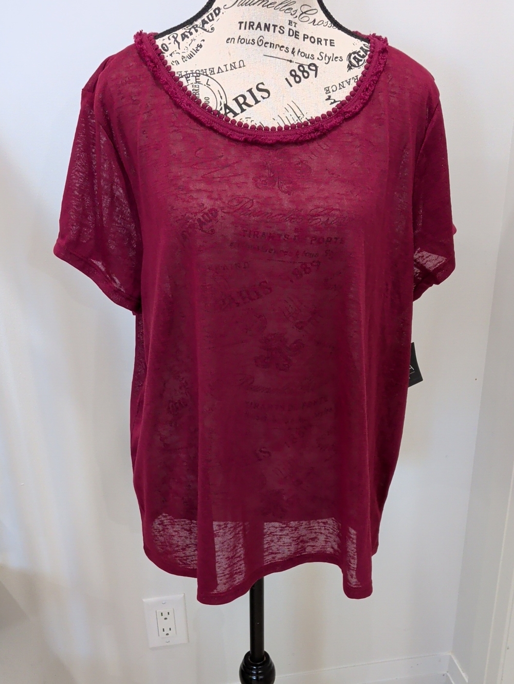RAFAELLA | Ella Women's Rumba Red Fringed Neckline Short Sleeve Shirt